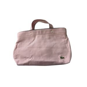 Lacoste Pink Pique Tote Bag Green Crocodile Logo Striped Lining Canvas Handbag